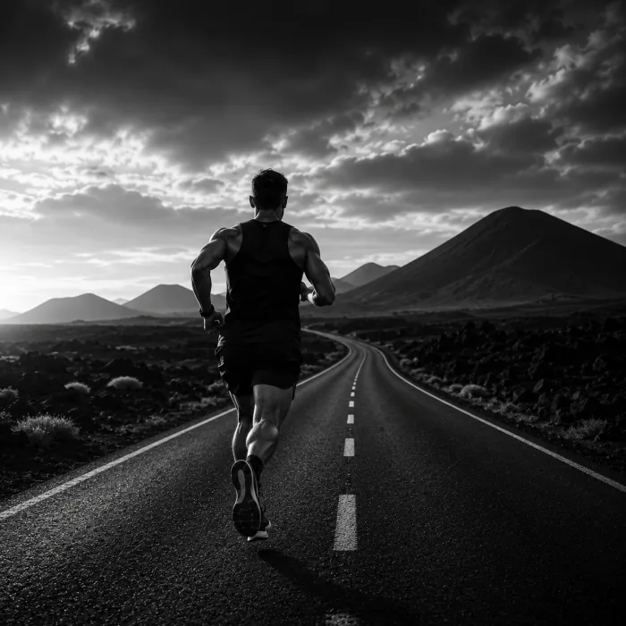 Atleta corriendo en carretera durante un simulacro HYROX
